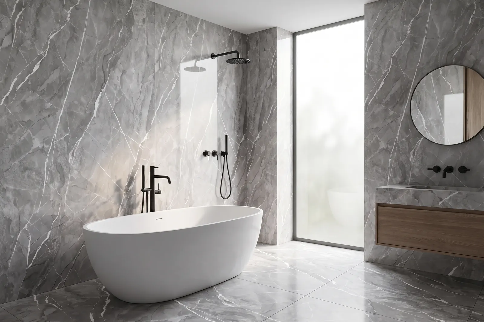 Marmor Grau verlegt: Badezimmer (Visualisierung)