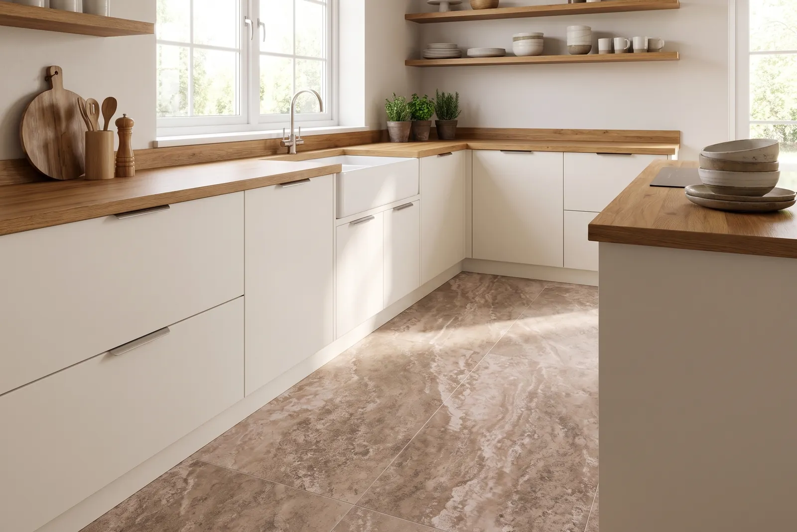 Stein Taupe Brown verlegt: Küche (Visualisierung)